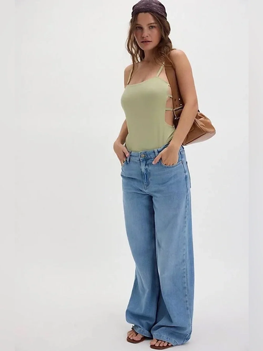 Free People Intimately NEW On My Side Strappy Side Cutout Green Bodysuit, Size S